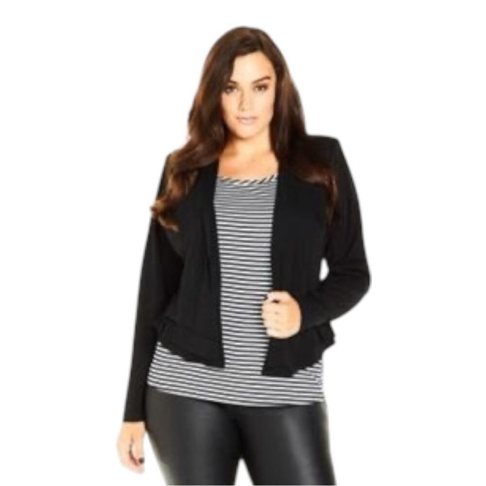 City Chic Tiered Ruffle Jacket Black NWT Large